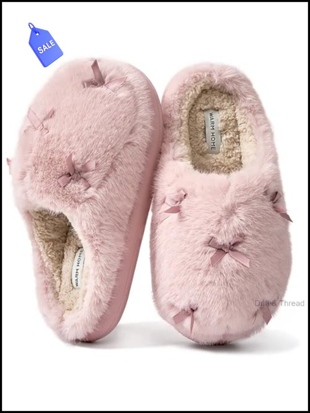 ADAX Women's Fuzzy Plush Slippers Memory Foam Faux Fur Bow House Shoes